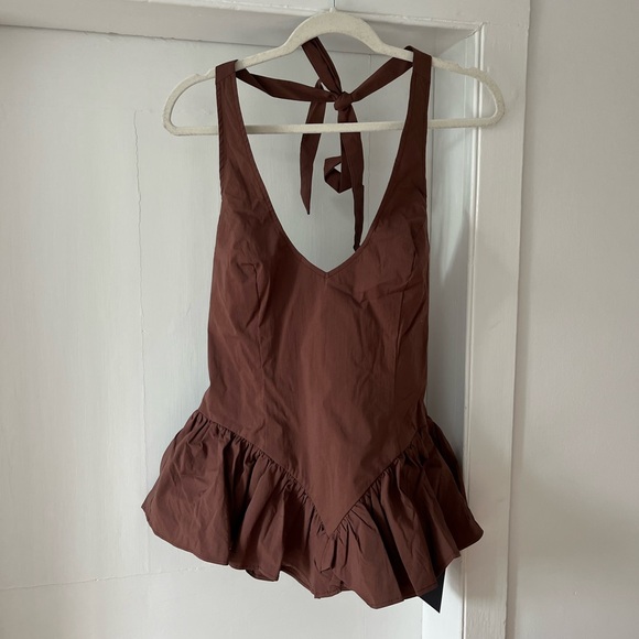 Lulus Tops - Lulu's Chocolate Brown Halter Top with Ruffle Hem